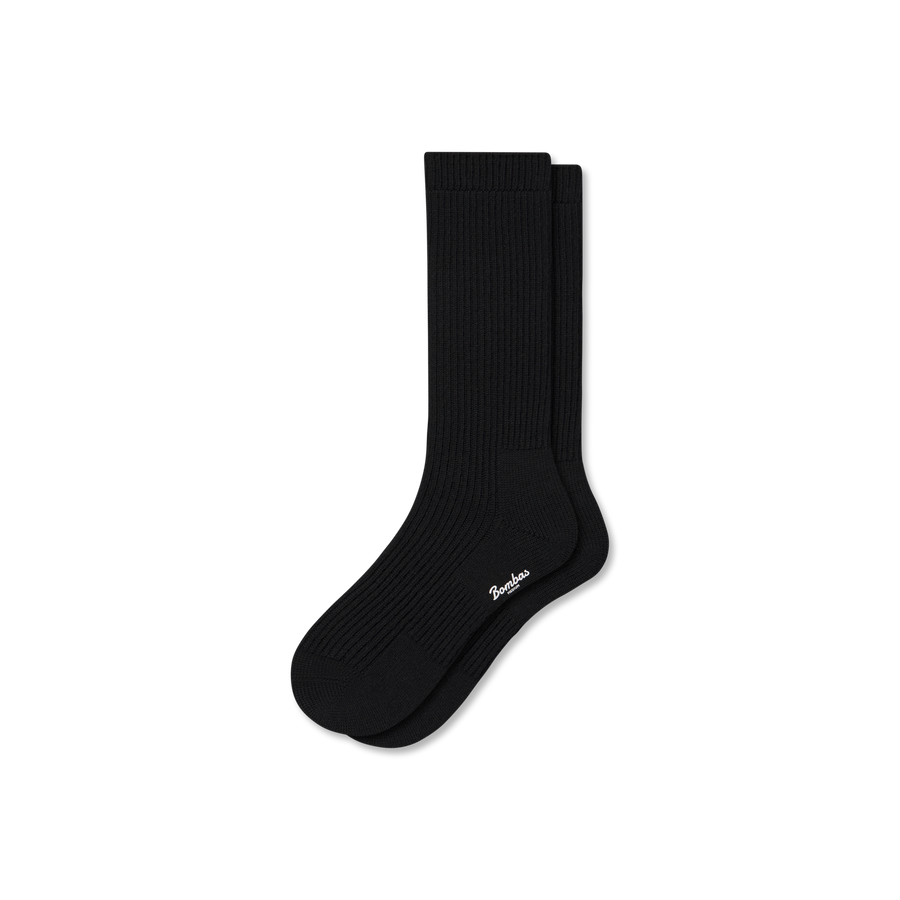 Men's Merino Cashmere Blend Fine Rib Calf Socks - Cozy Travel Cushion