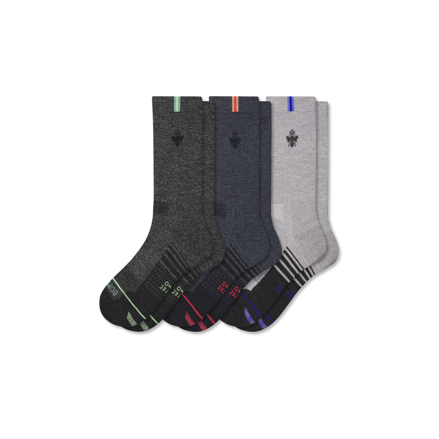 Men's Merino Wool Blend Run Calf Sock 3-Pack - Cushion Recovery Fit