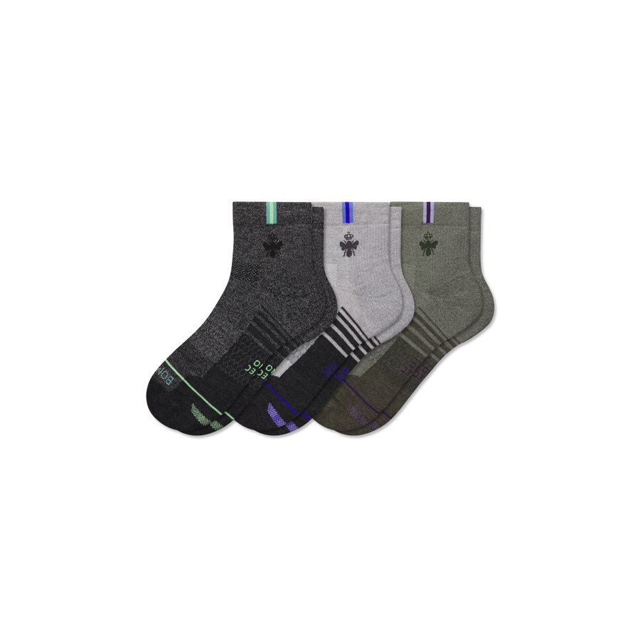 Men's Merino Wool Blend Run Quarter Sock 3-Pack - Steady Run Rotation