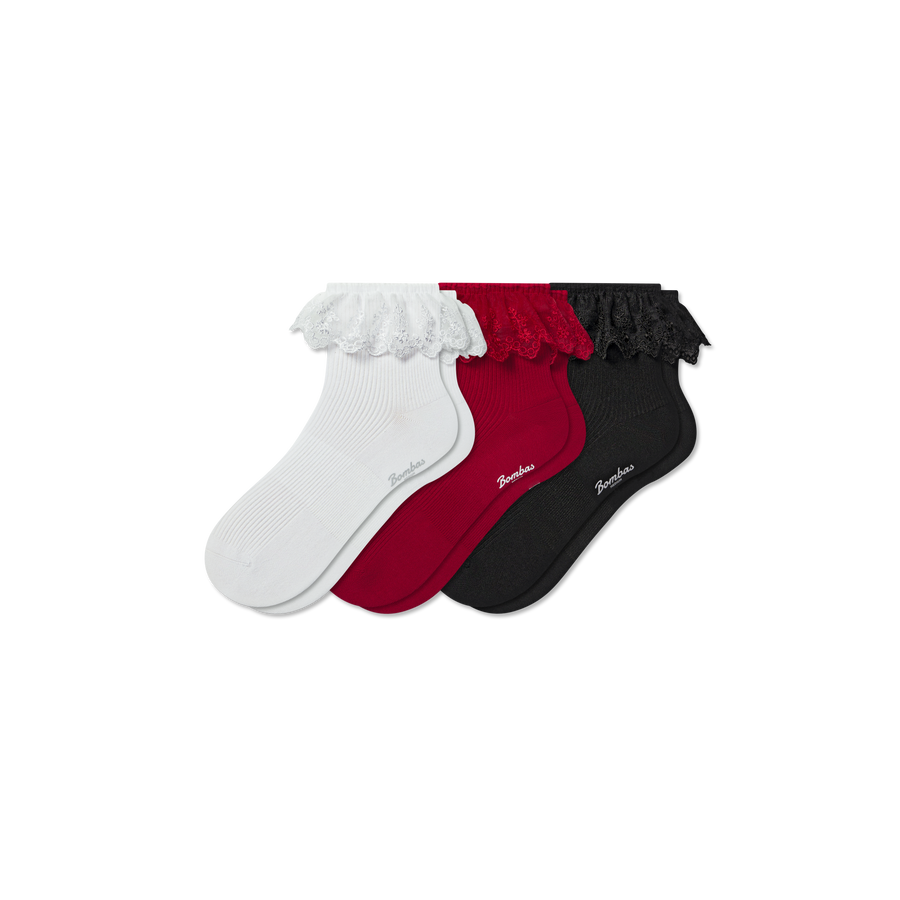 Women’s Ruffle Lace Quarter Sock 3-Pack - Modern Shift Pair