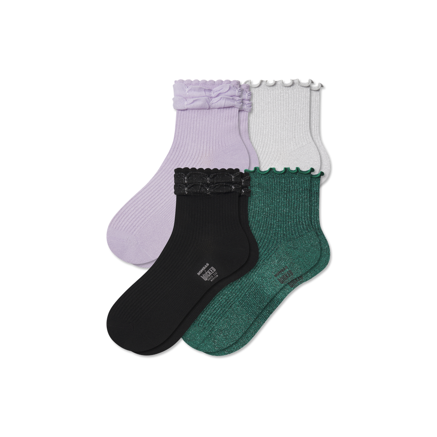 Wicked x Bombas Ruffle Quarter Sock 4-Pack - Cushion No Show Fit