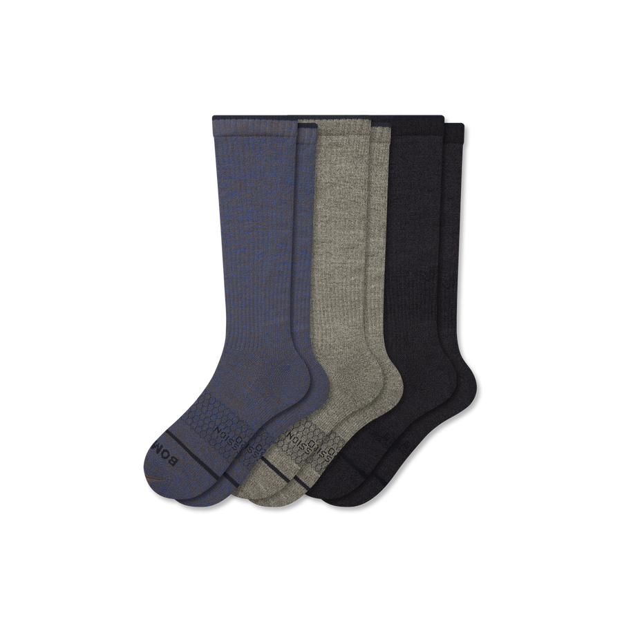 Men's Merino Wool Blend Everyday Compression Knee High Socks 3-Pack (15-20mmHg) - Dynamic Court Flow