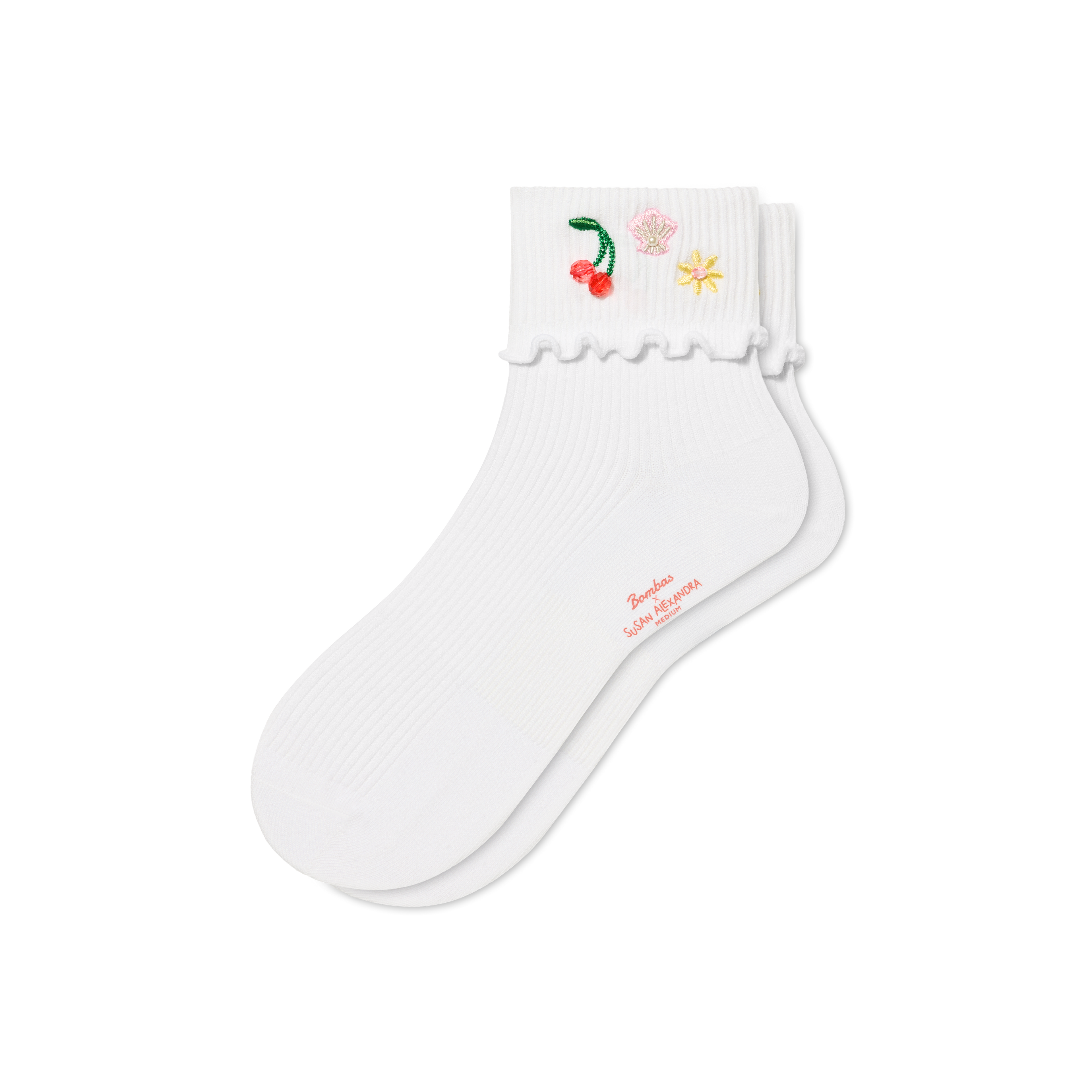 Lightweight Ribbed Quarter Socks - white cherry L [10350]