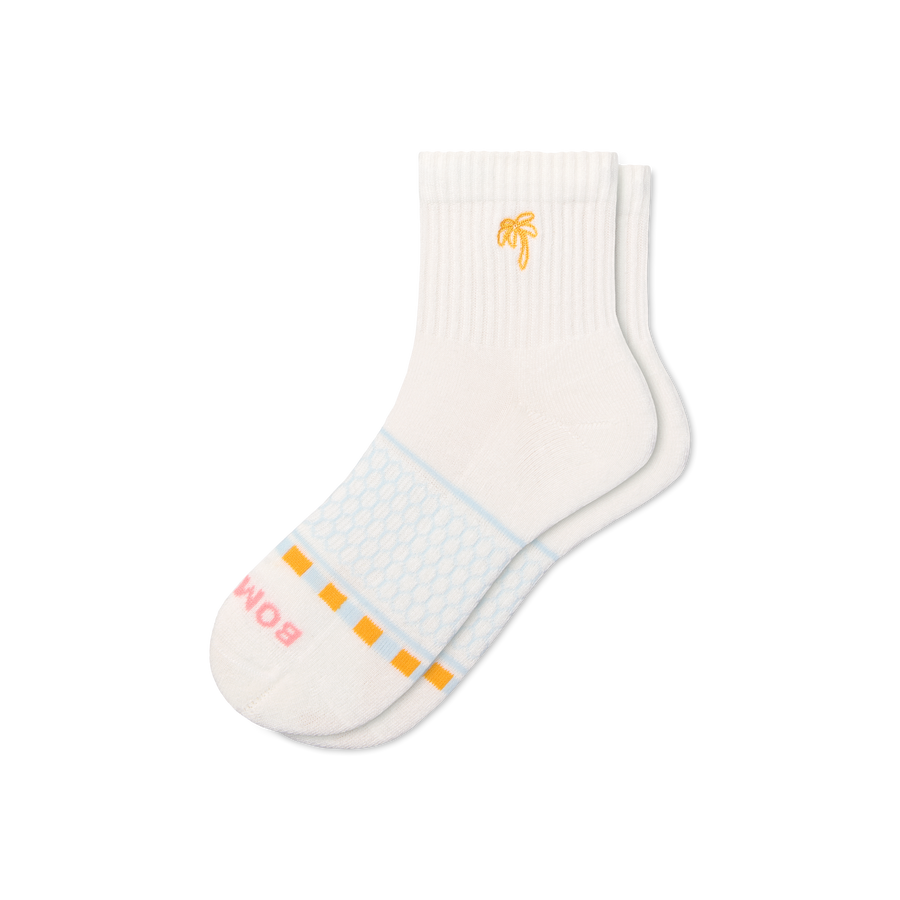 Women's Beach Day Embroidered Quarter Socks - Comfort Run Pair