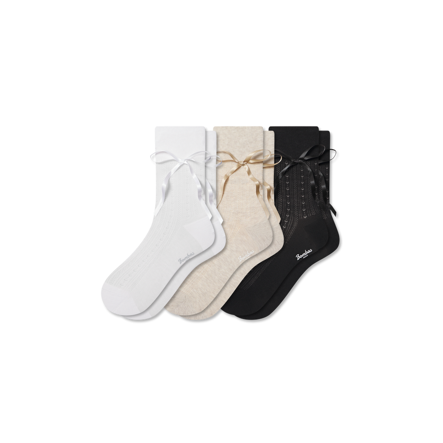 Women’s Pointelle Bow Half Calf Sock 3-Pack - Classic Shift Cushion