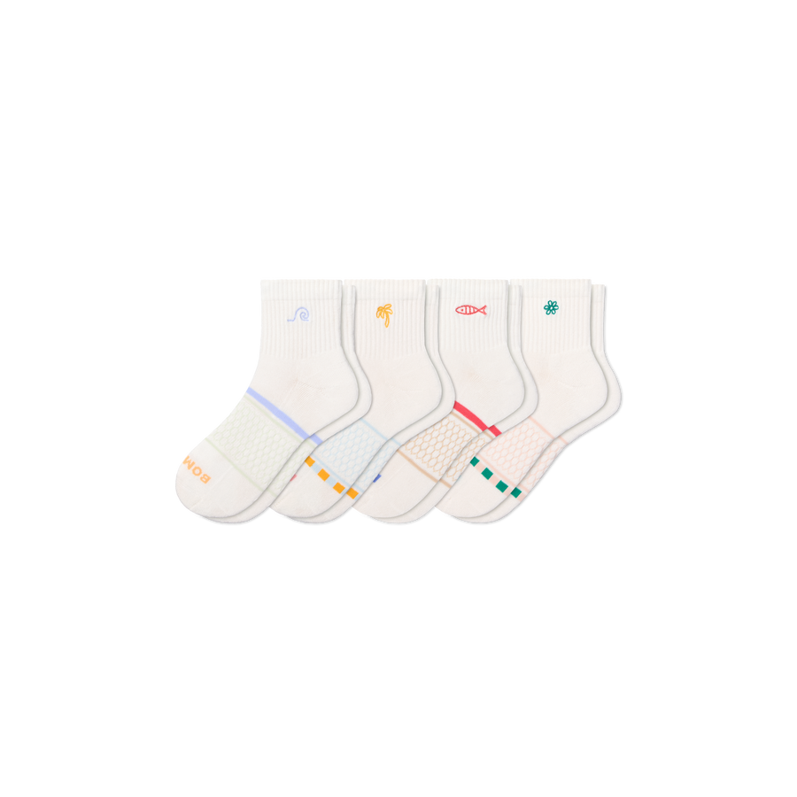 Women's Beach Day Embroidered Quarter Sock 4-Pack - Outdoor Weekend Pair