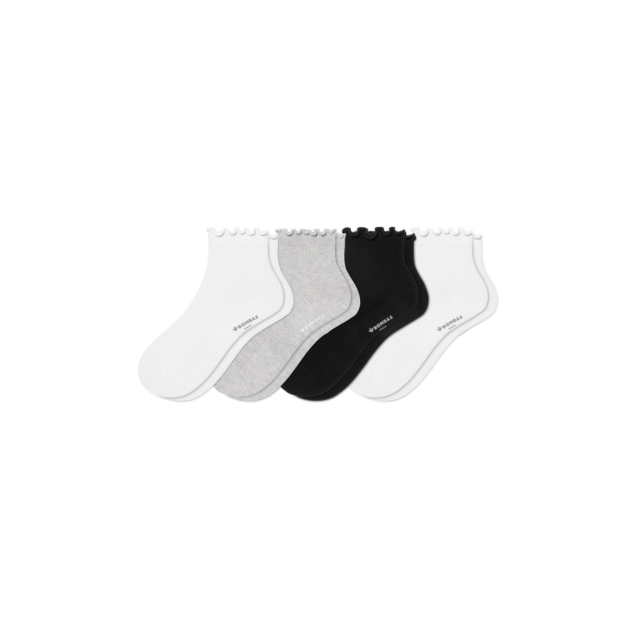 Youth Ruffle Rib Quarter Sock 4-Pack - Trail No Show Rotation