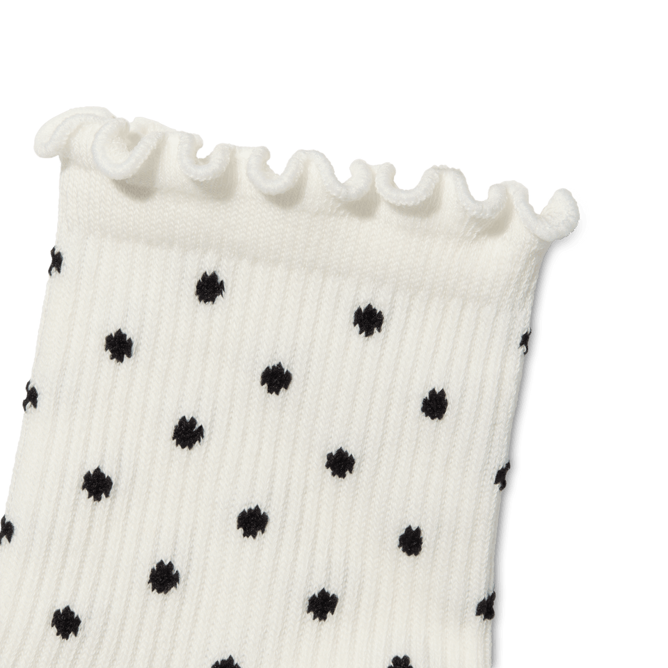 Ruffle Rib Quarter Socks - White Polka Dot Detail [11328]