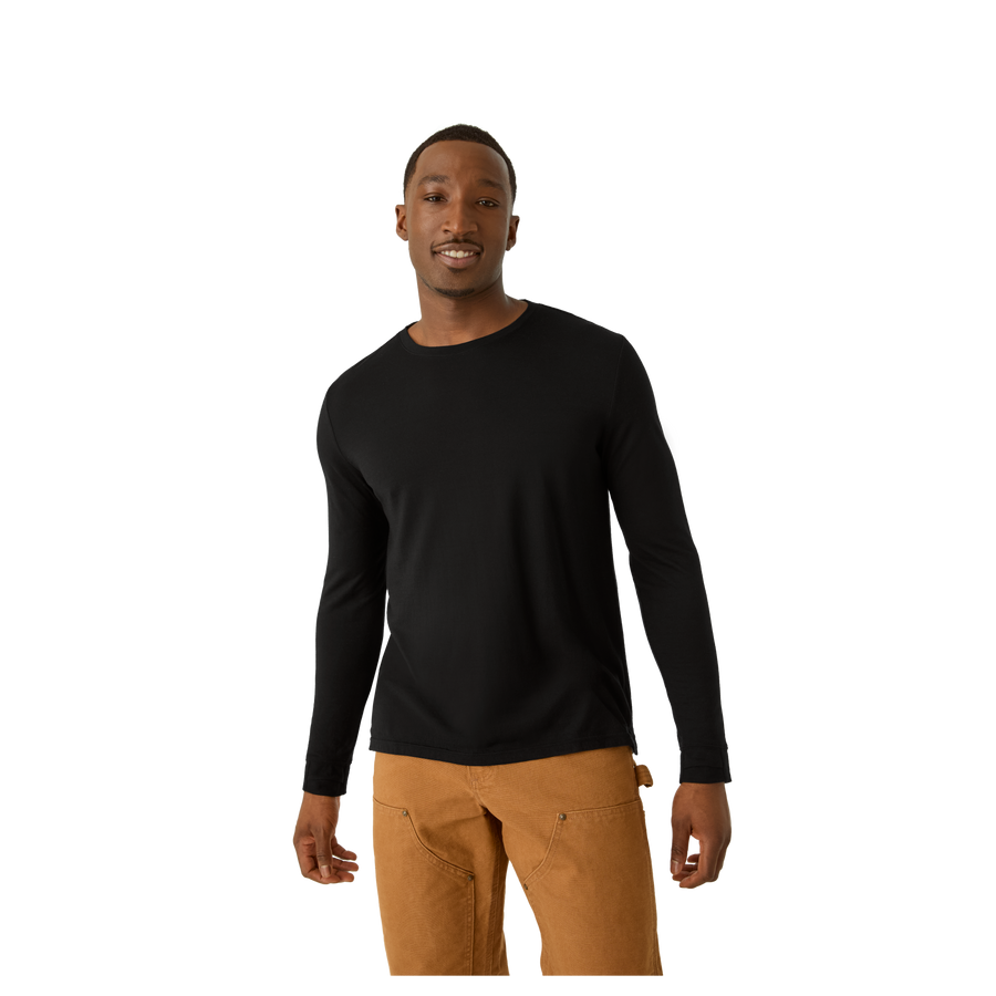 Men's Merino Wool Blend Crew Neck Long Sleeve T-Shirt - Recovery Gym Flow