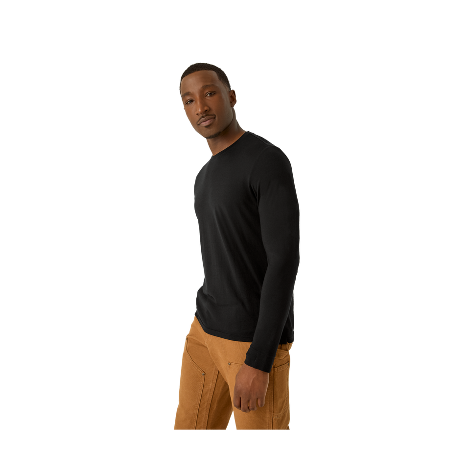 Merino Wool Blend Crew Neck Long Sleeve T-Shirt - Black MO2 [7052]