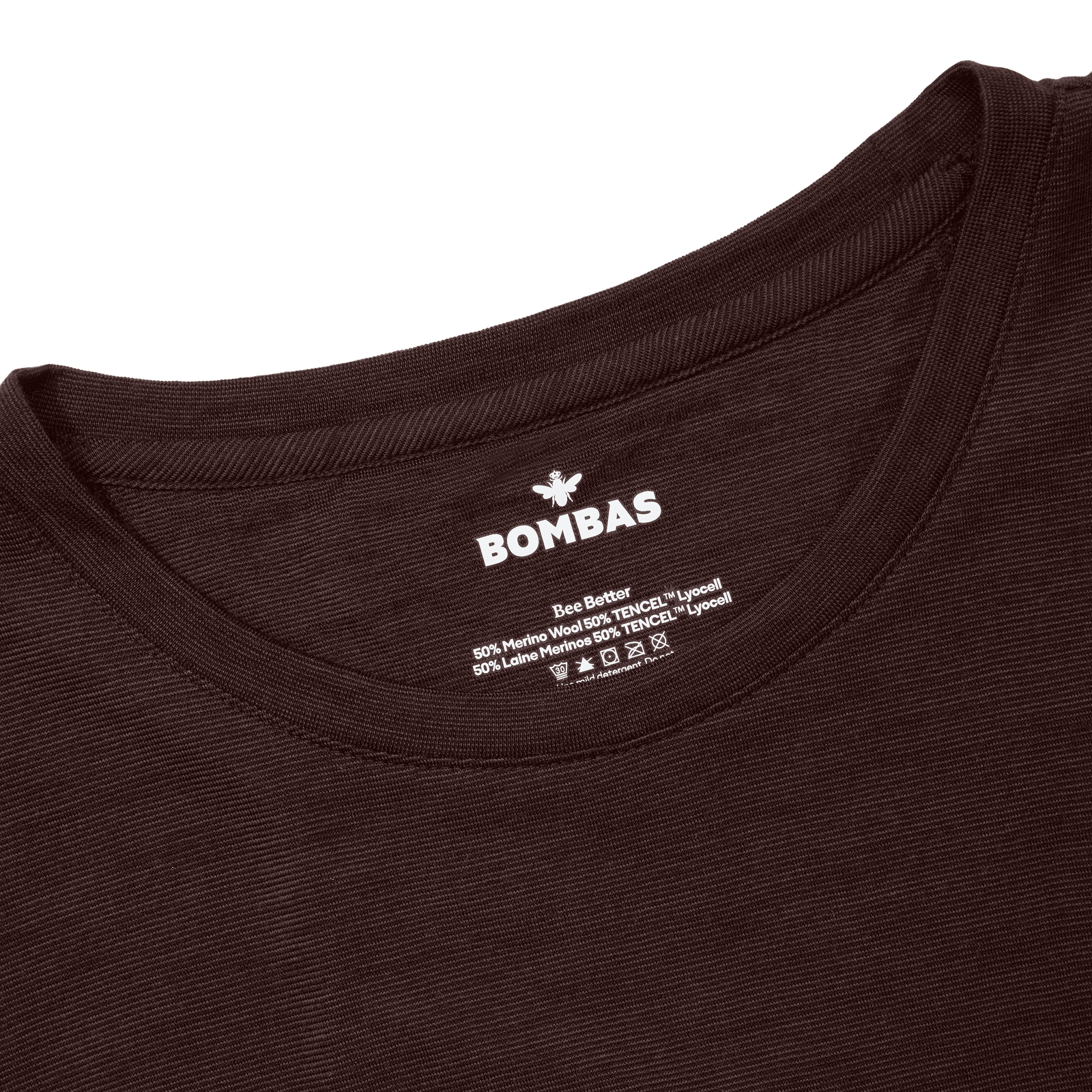Women's Merino Wool Blend Crew Neck Long Sleeve T-Shirt - Dark Cocoa Detail [7056]