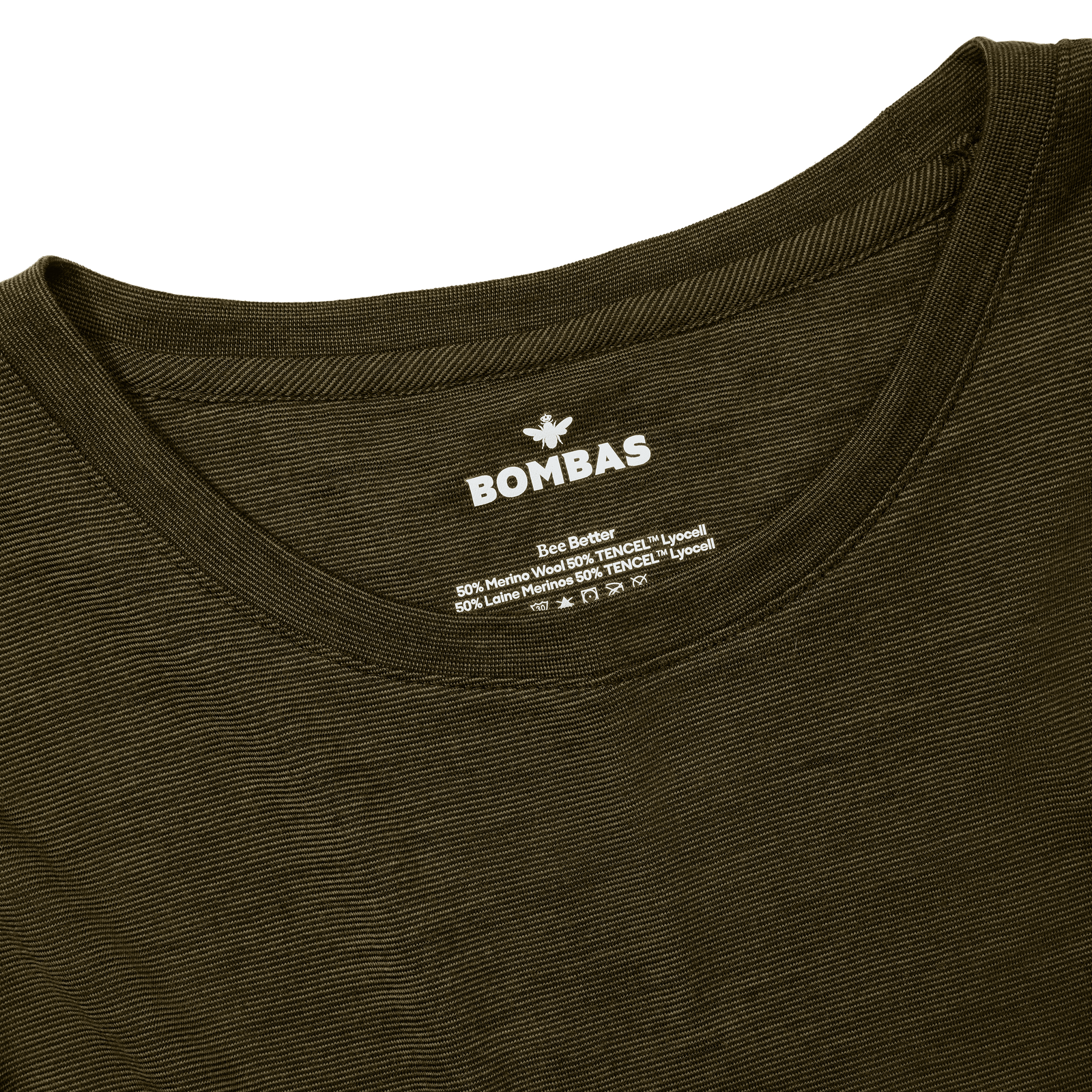 Women's Merino Wool Blend Crew Neck Long Sleeve T-Shirt - Green Olive Detail [7056]