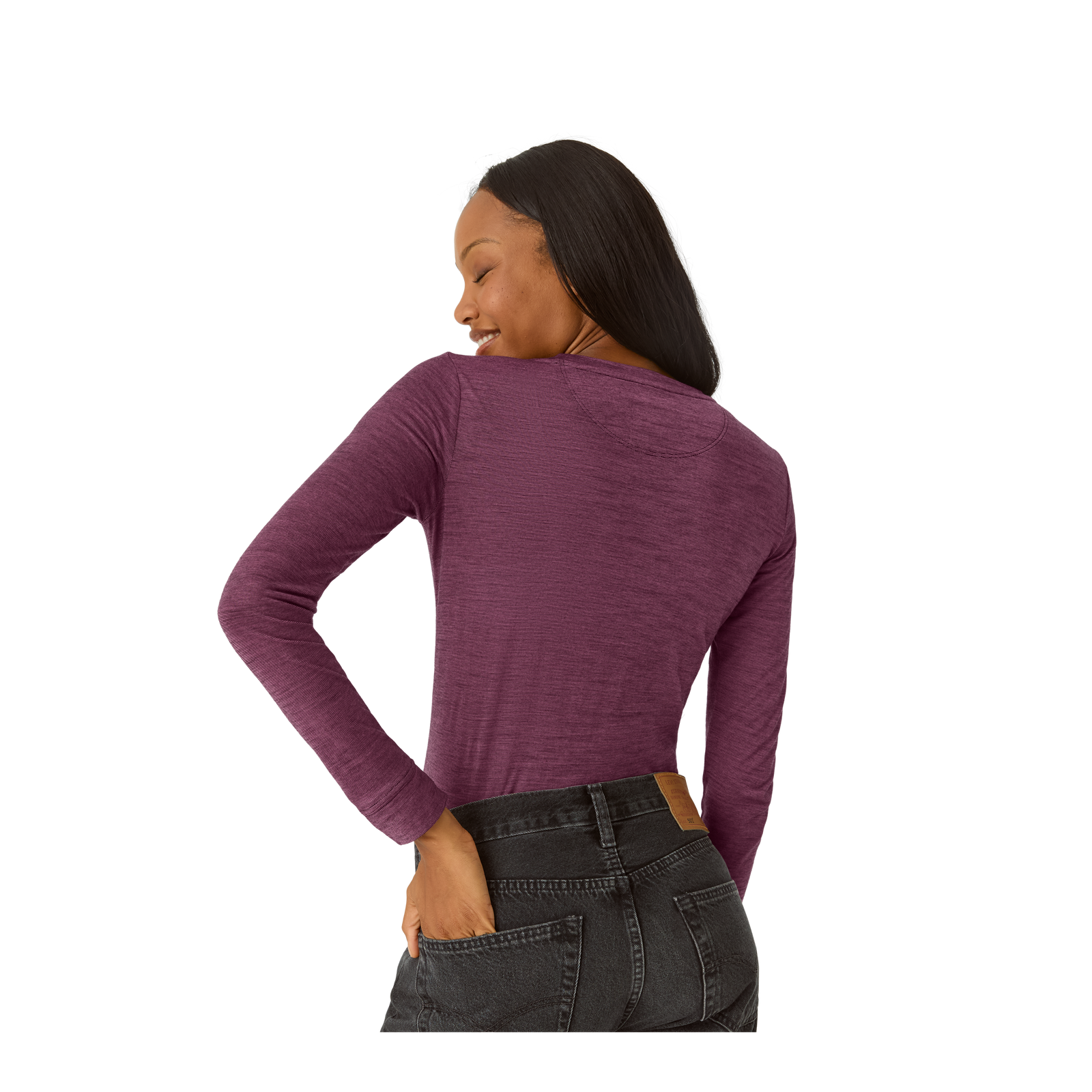Merino Wool Blend Crew Neck Long Sleeve T-Shirt - Bold Pink WO3 [7056]
