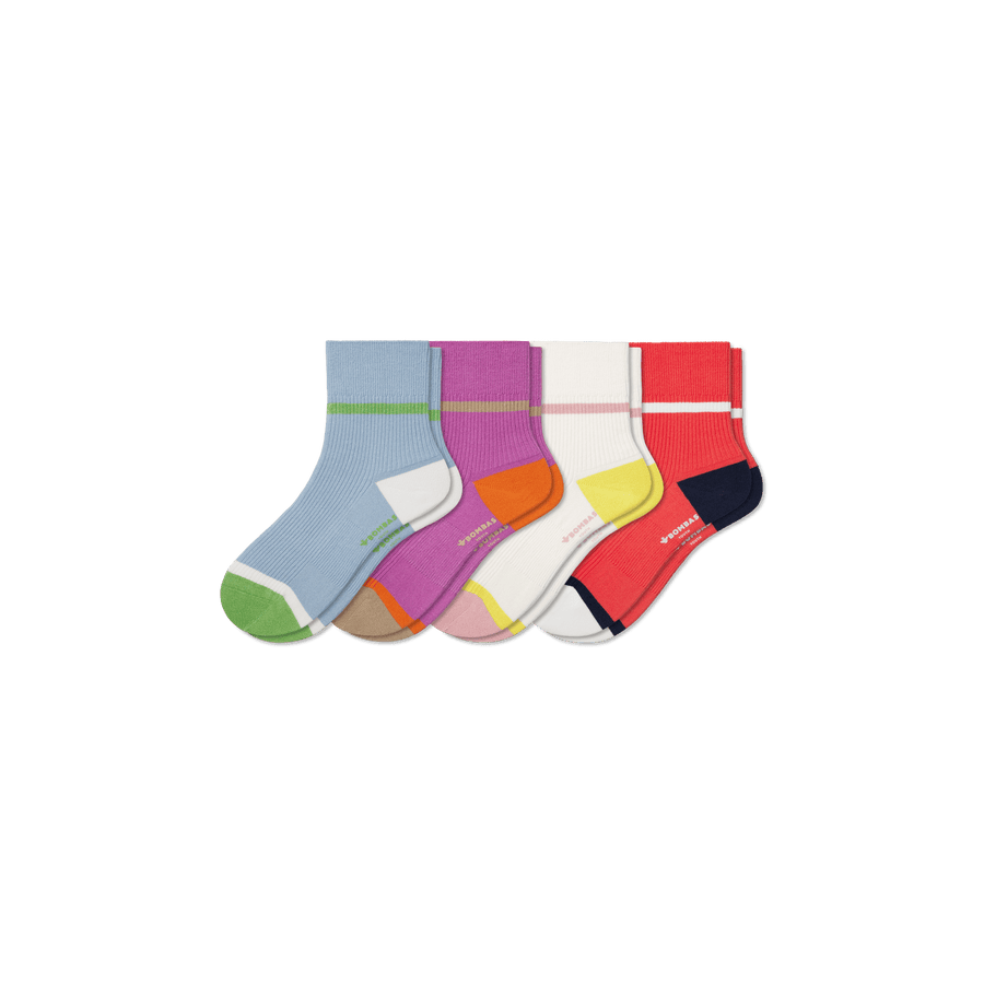 Youth Lightweight Ribbed Quarter Sock 4-Pack - Classic School Support