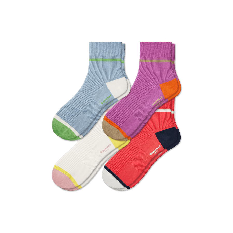 Women's Lightweight Ribbed Quarter Sock 4-Pack - Light Recovery Pair