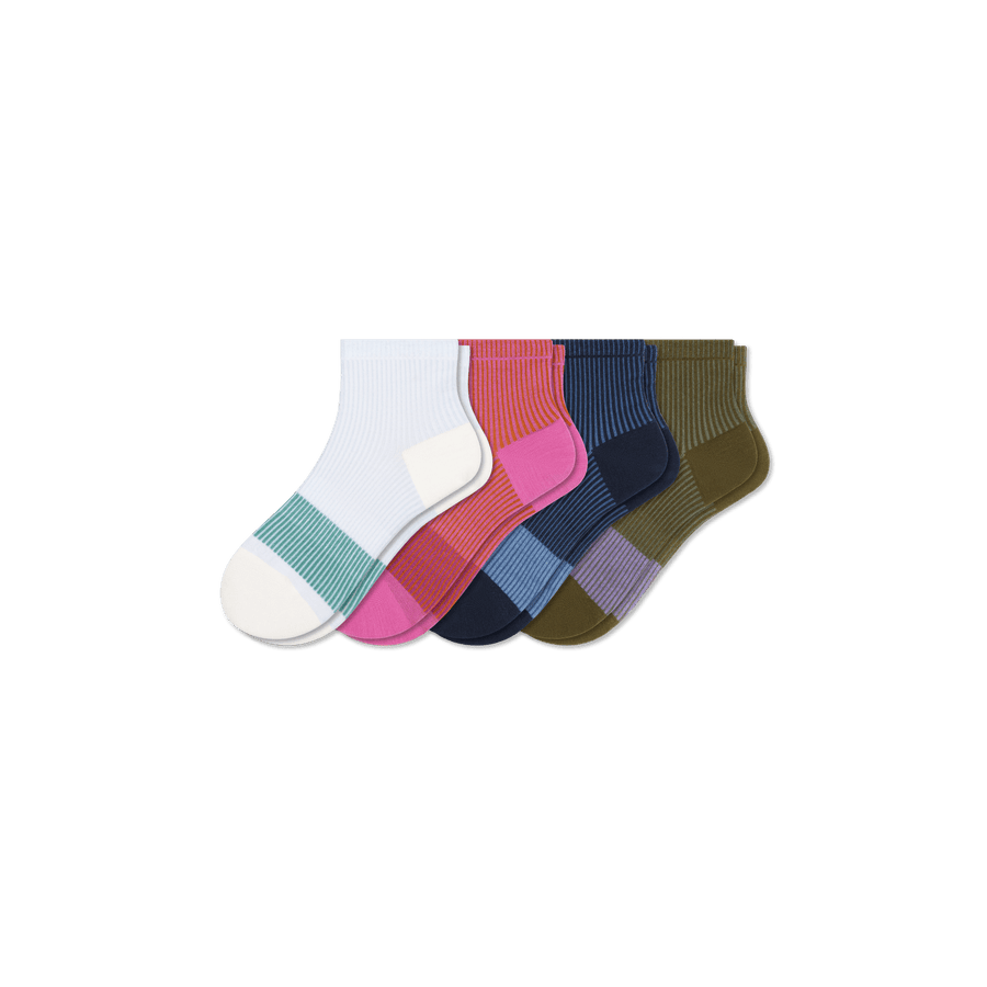 Youth Lightweight Stripe Quarter Sock 4-Pack - Cushion Trail Pair