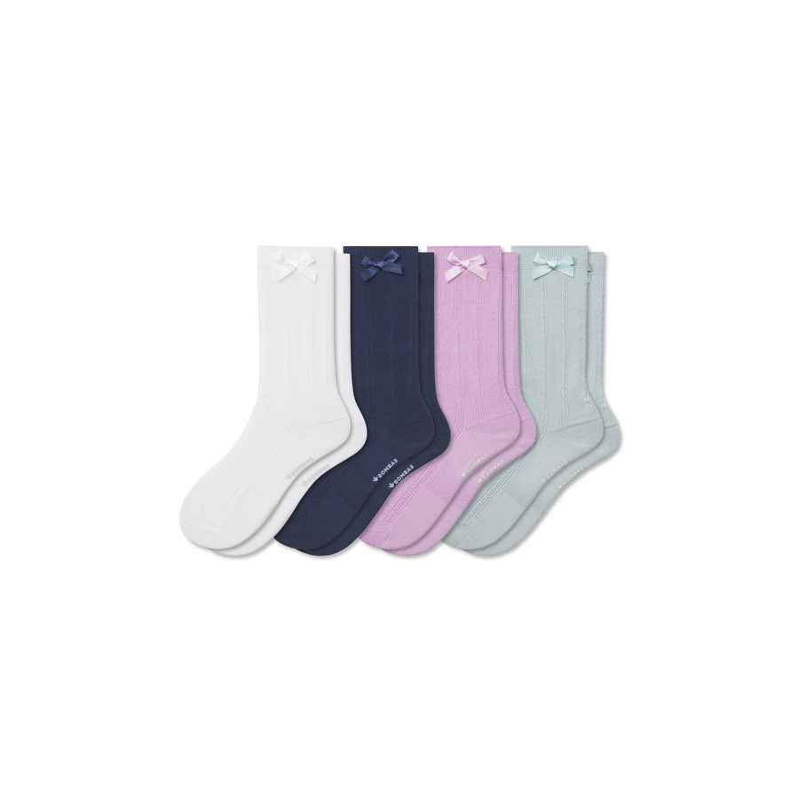 Youth Textured Bow Calf Sock 4-Pack - Classic Office Rotation