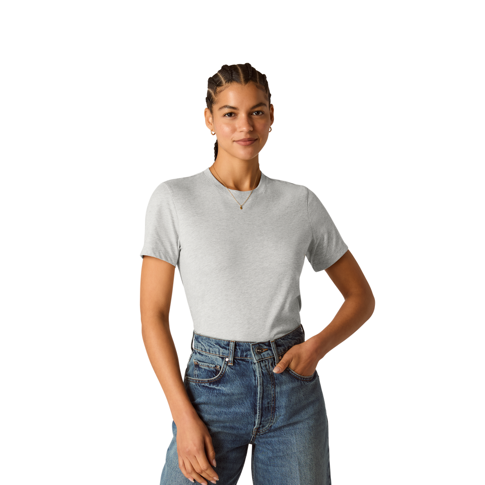 Pima Cotton Crew Neck T-Shirt - Varsity Grey Heather WO4 [8530]