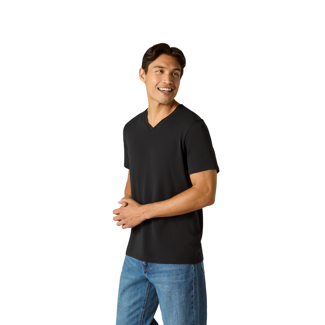 Pima Cotton V-Neck T-Shirt - Black MO2 [8758]