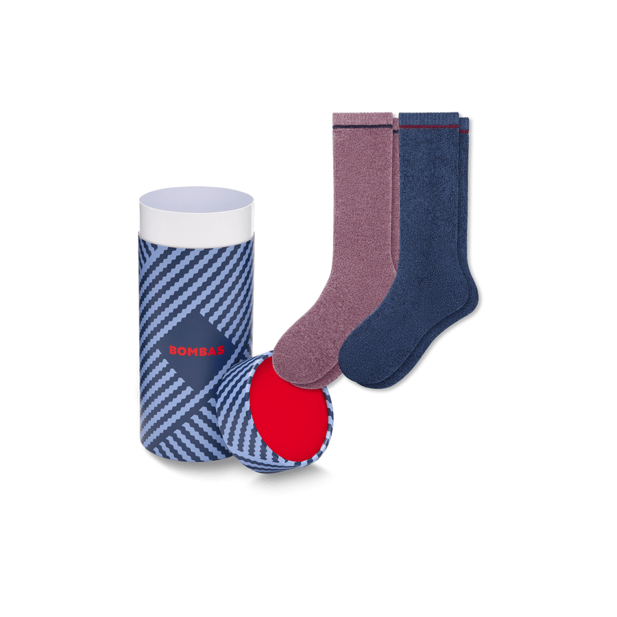 Women's Merino Wool Blend Cozy Sock 2-Pack Gift Box - Travel Drawer Storage