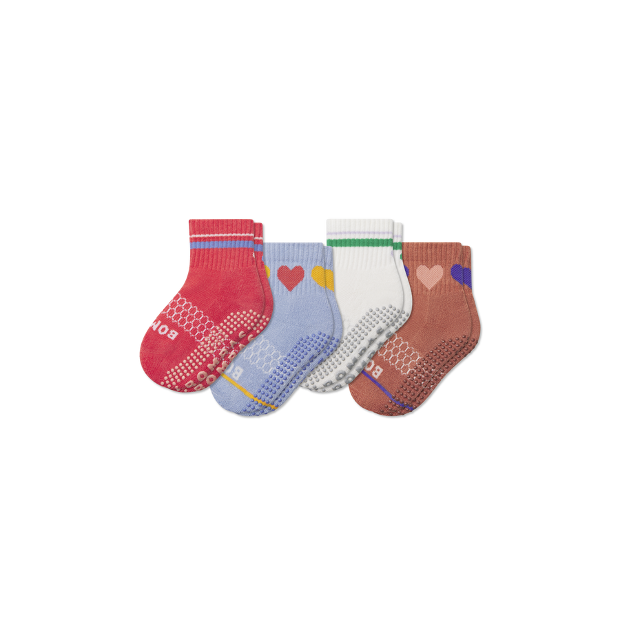 Toddler Hearts Gripper Calf Sock 4-Pack - Weekend No Show Wear