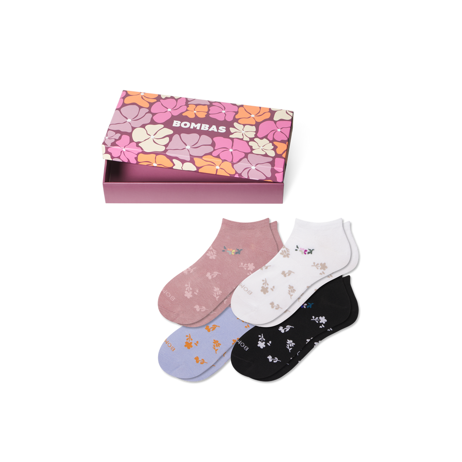 Women's Floral Lightweight Ankle Sock 4-Pack Gift Box - Family Carry Pack