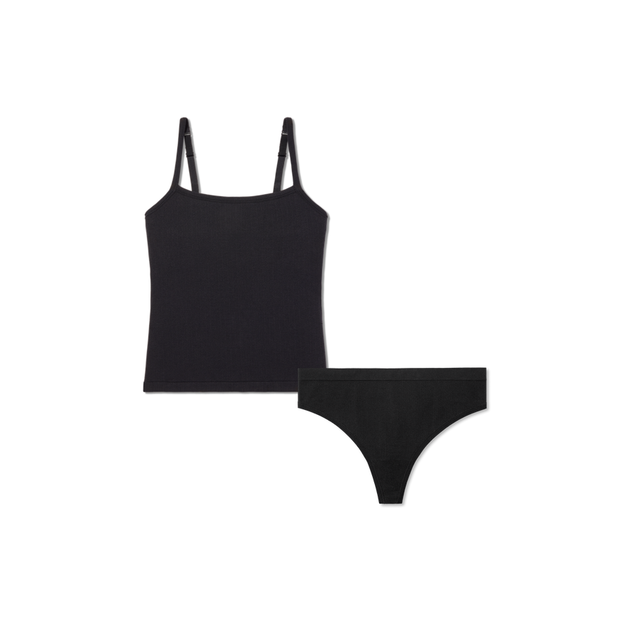 Women's Built-In Bra Seamless Cami + Thong Pack - Stretch Smooth Support