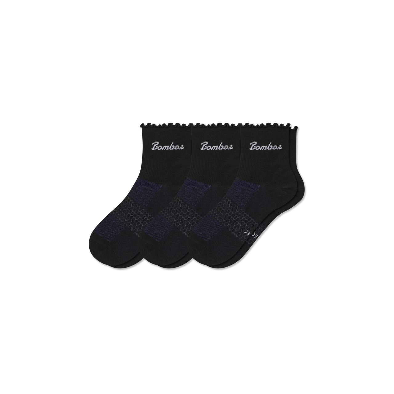 Women's Ruffle Athletic Quarter Sock 3-Pack - black mix L