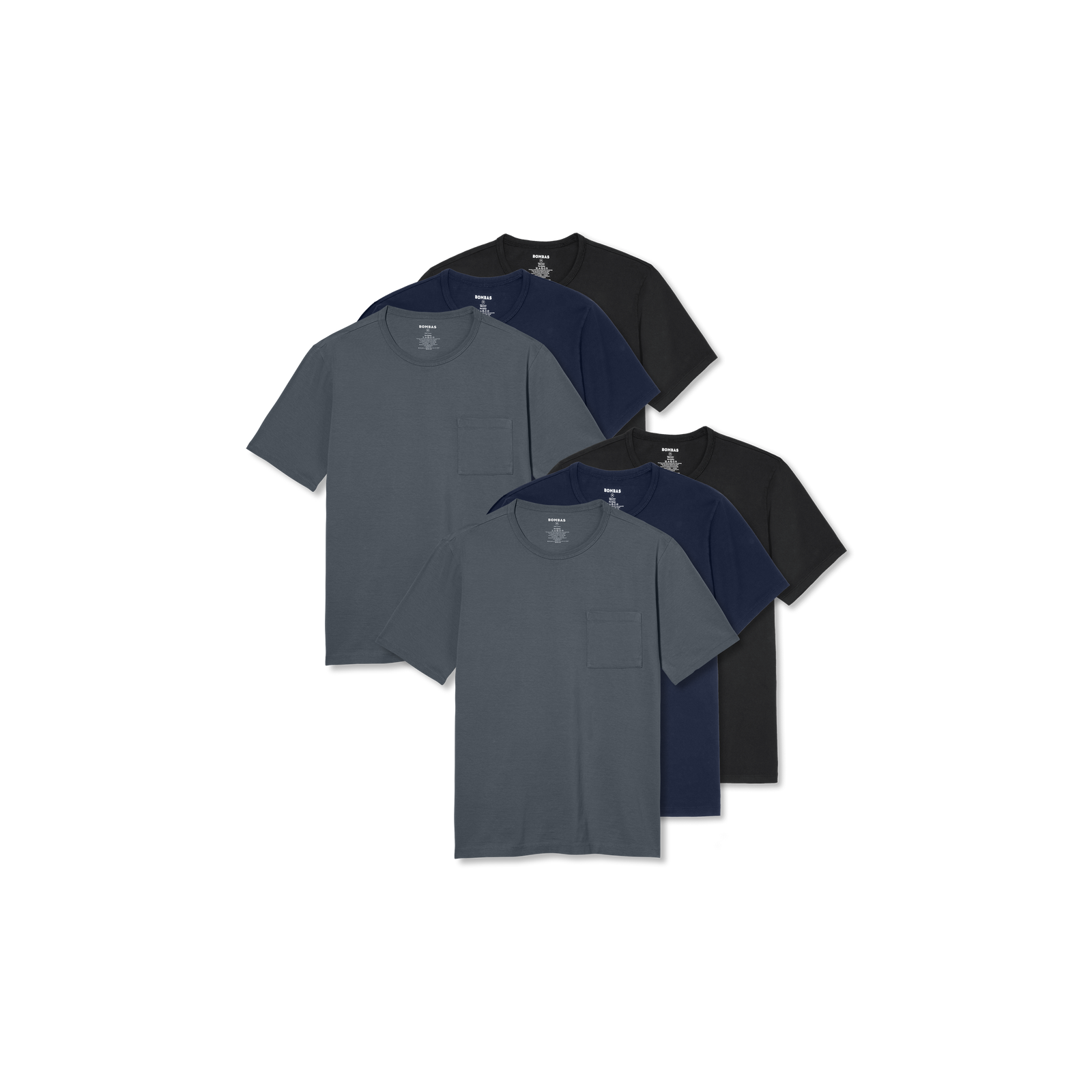 Menâ€™s Premium Weight Pocket Crew Neck T-Shirt 6-Pack - Dark Pebble Mix L