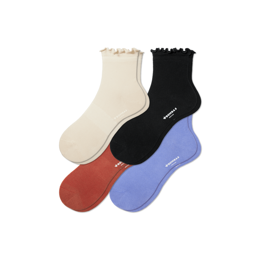 Women's Lightweight Frill Quarter Sock 4-Pack - Studio Travel Fit
