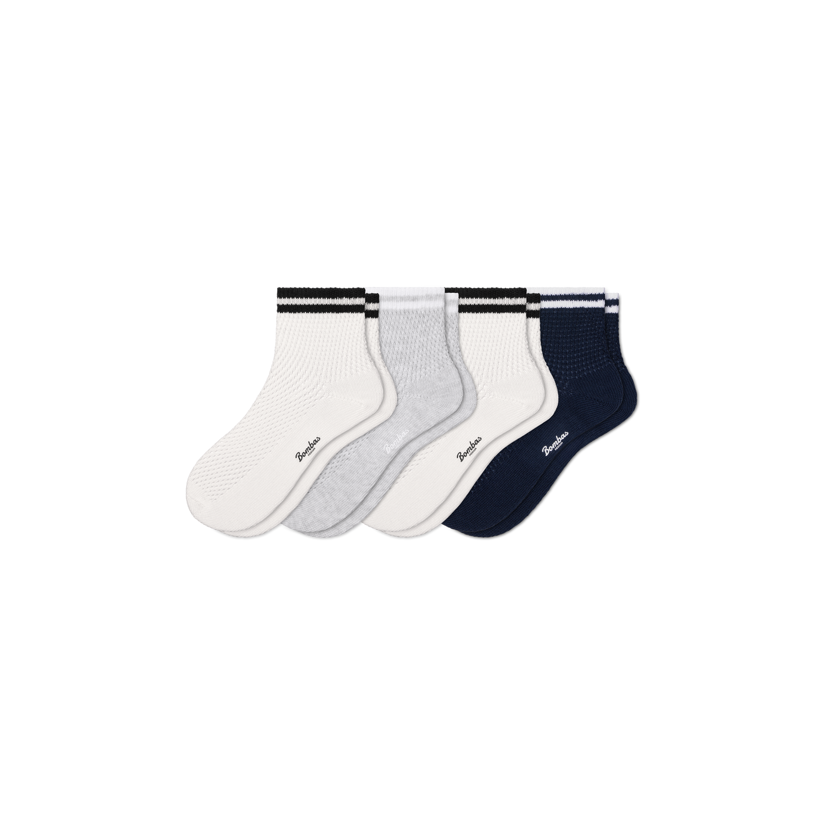 Womenâ€™s Vintage Stripes Open Knit Quarter Sock 4-Pack - Navy White Mix L
