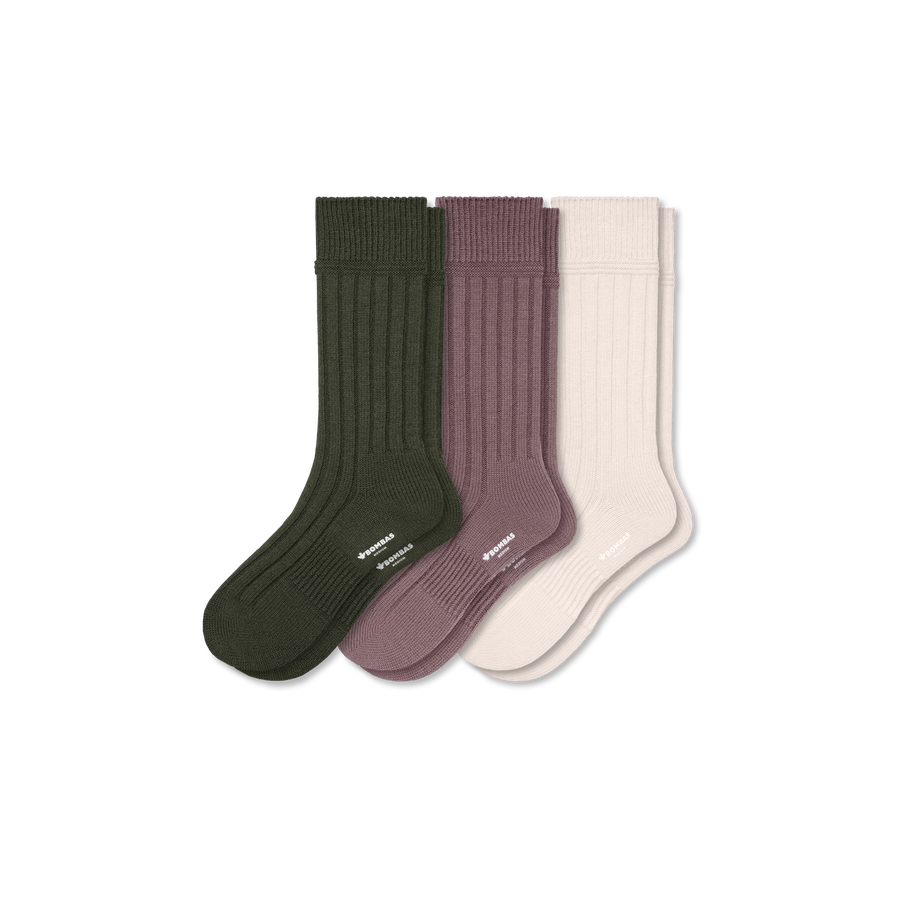 Men's Merino Cashmere Blend Rib Calf Sock 3-Pack - Breathable Lounge Comfort