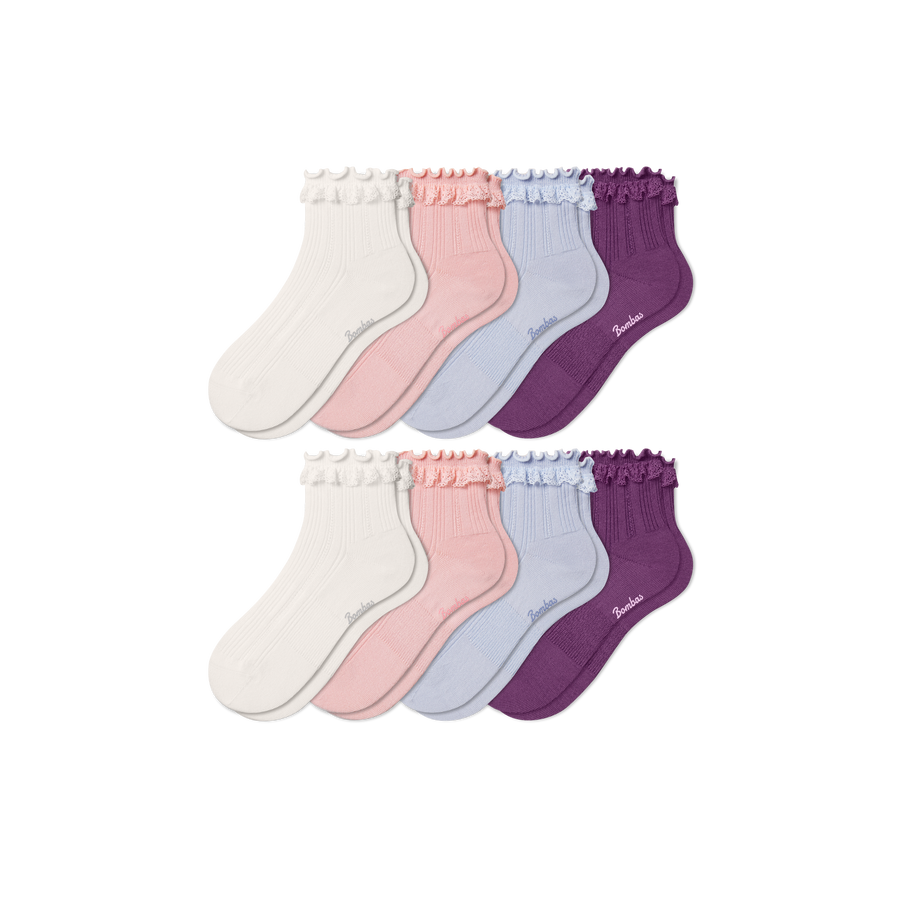 Youth Ruffle Rib Quarter Sock 8-Pack - Steady Everyday Wear