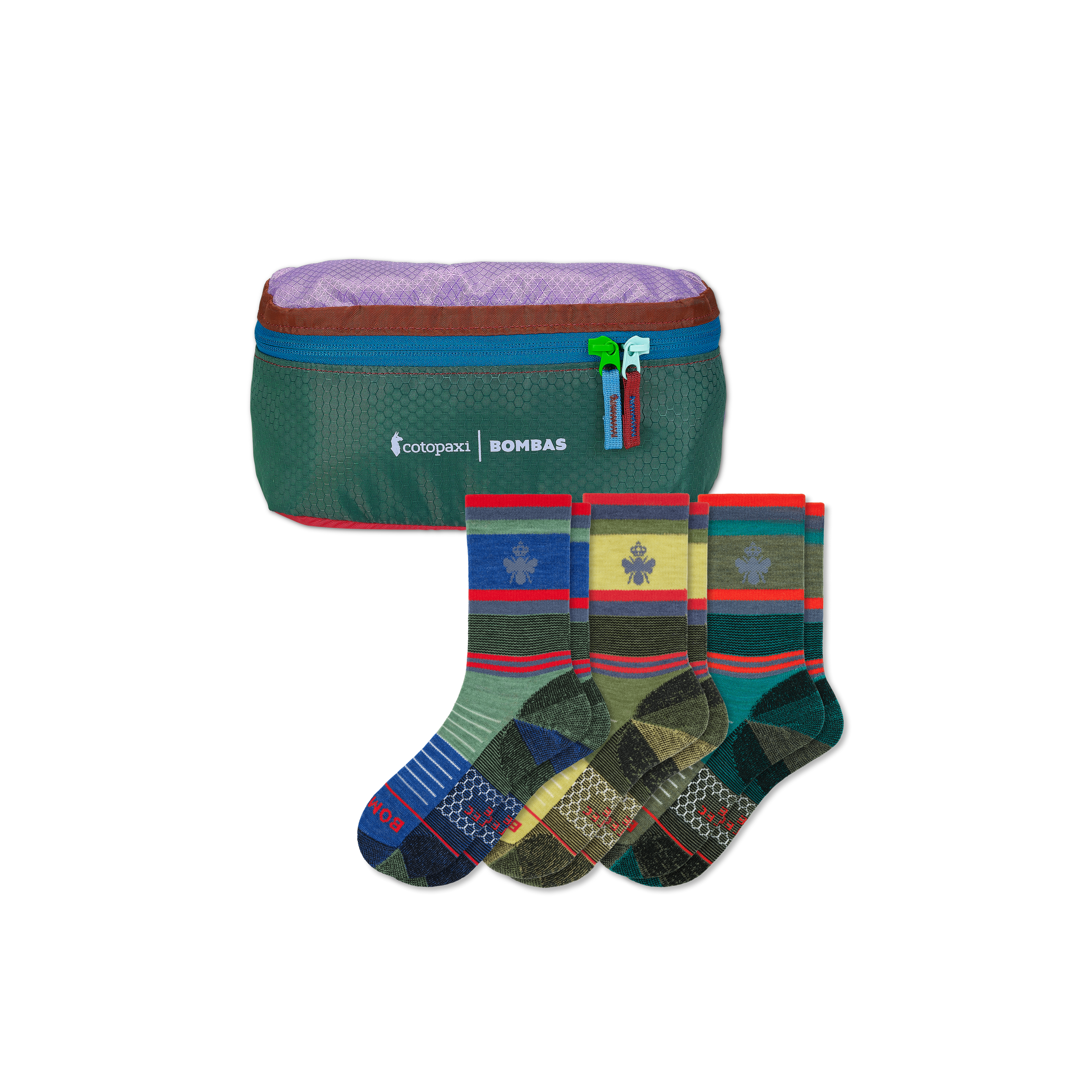 Cotopaxi x Bombas Merino Wool Blend Hiking Calf Sock 3-Pack & Fanny Pack - Surprise L
