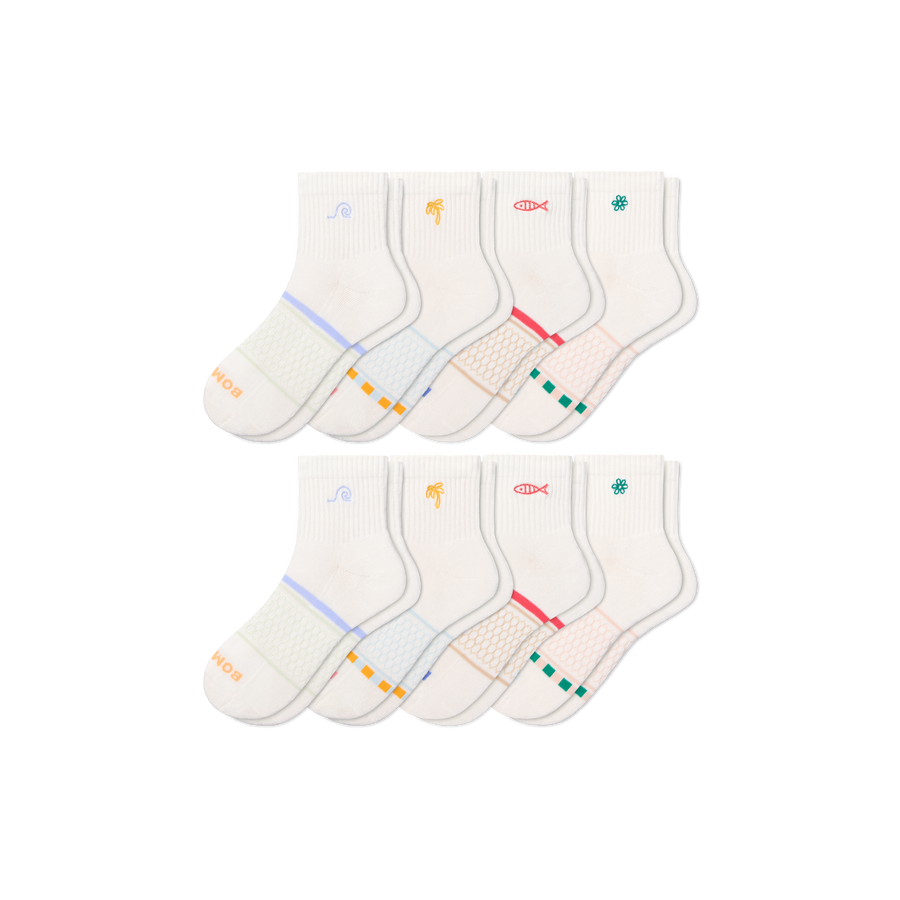 Women's Beach Day Embroidered Quarter Sock 8-Pack - Light Run Support