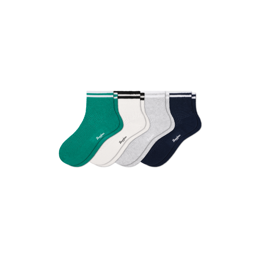 Women's Vintage Stripes Open Knit Quarter Sock 4-Pack - Weekend Studio Wear