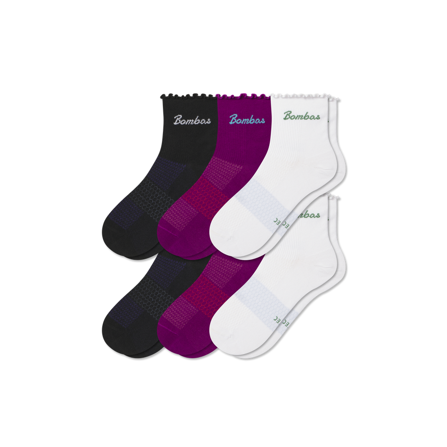 Women’s UltraLite Ruffle Sport Quarter Sock 6-Pack - Classic Ankle Cushion