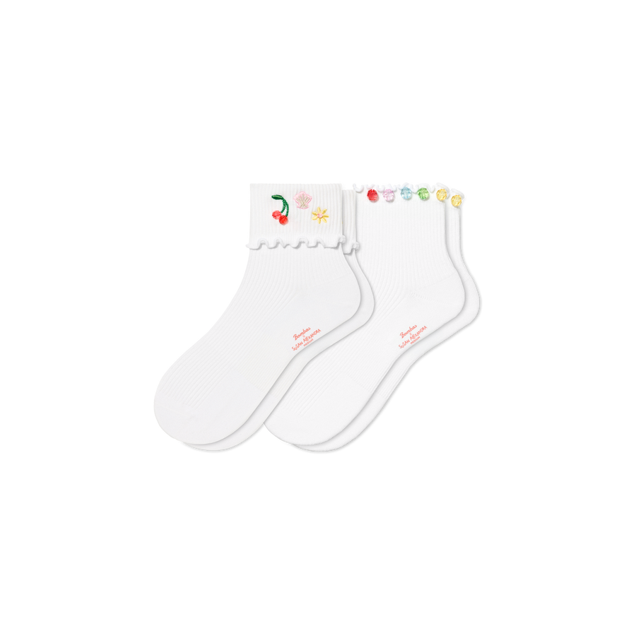 Bombas x Susan Alexandra Embellished Ruffle Rib Quarter Sock 2-Pack - Cozy Studio Pair