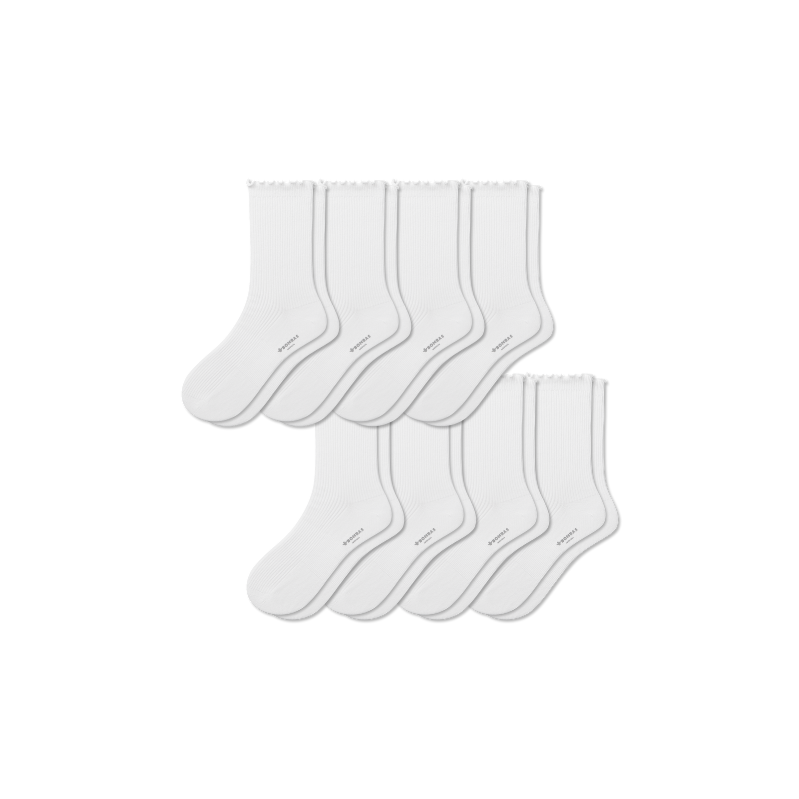 Women's Frilly Rib Half Calf Sock 8-Pack - White